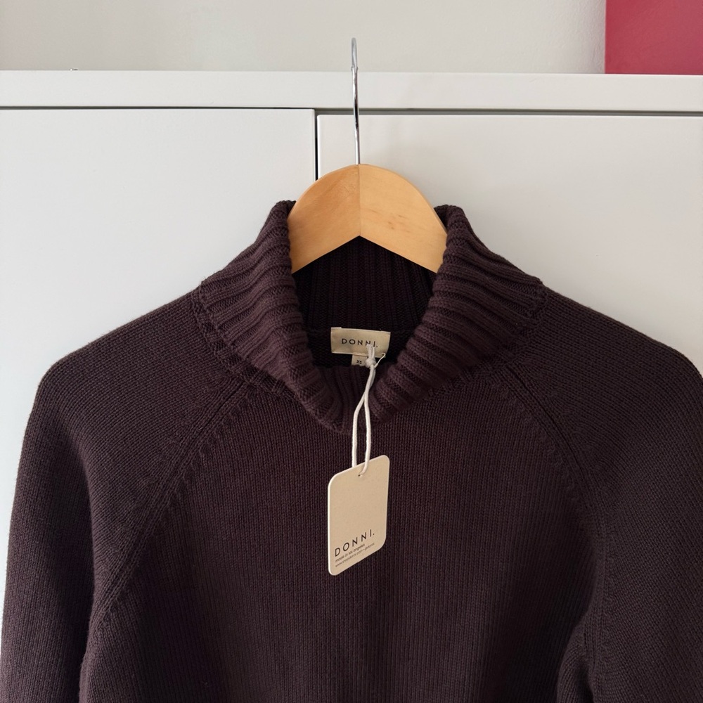 DONNI Cotton Cashmere Turtleneck Sweater in Espresso Brown - Picture 4 of 9